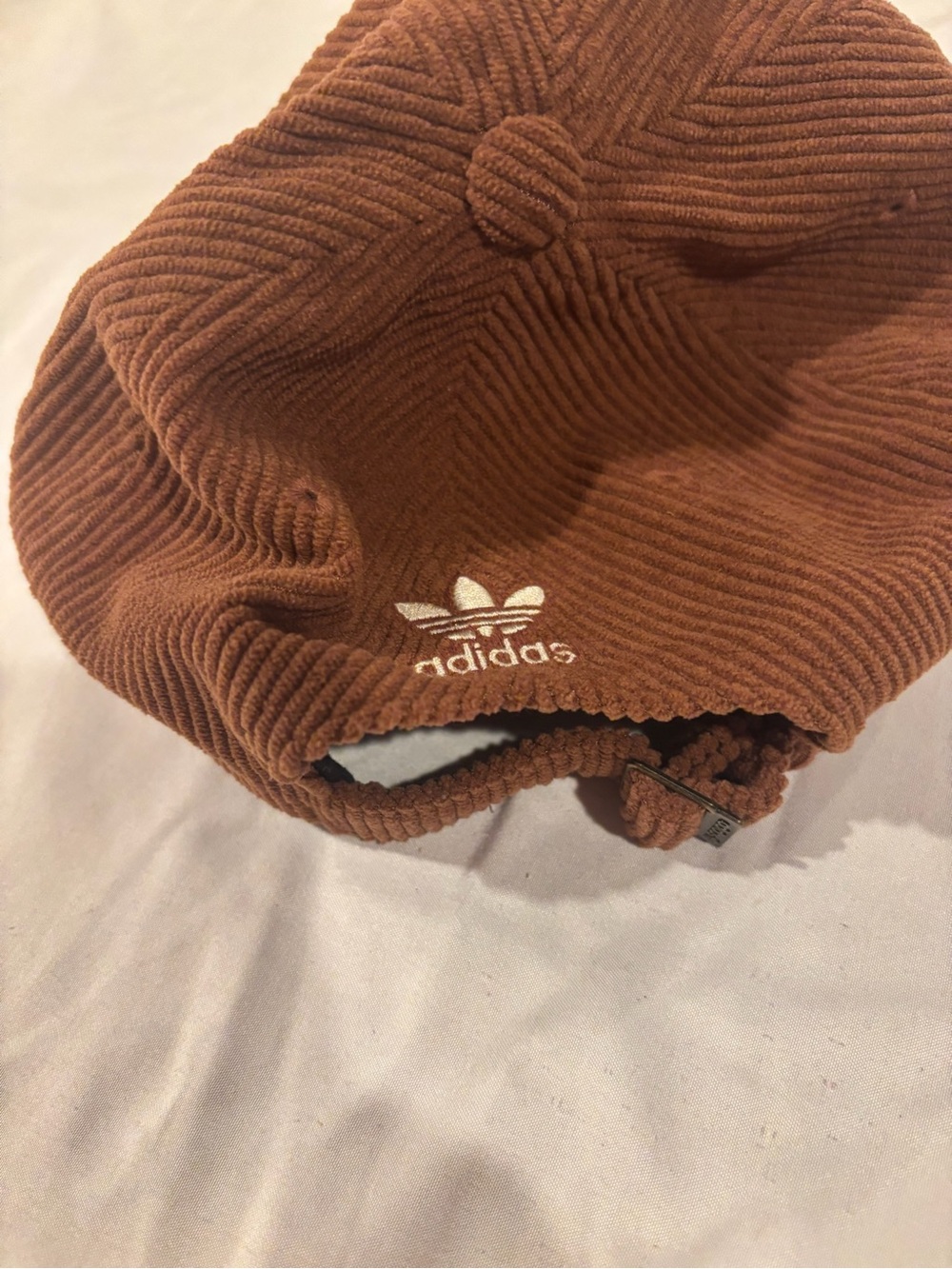 adidas originals Brown Corduroy Six-Panel Baseball Cap Trefoil Patch dad hat BTC - Picture 2 of 6